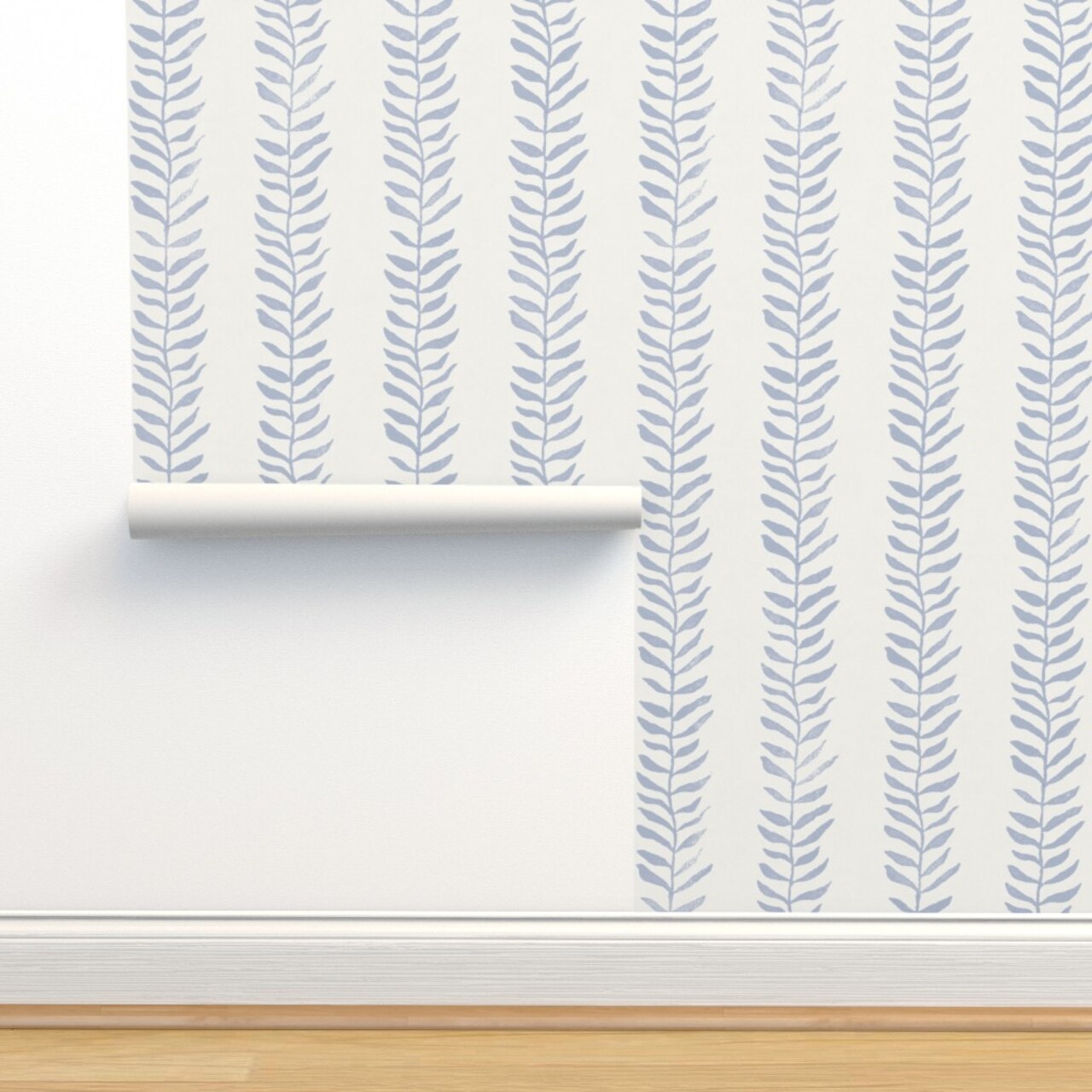Blue Vines Leaf Cream Botanical Plants Leaves Coastal Nautical Seaweed Sky Baby Boy Custom Removable Wallpaper by Spoonflower Peel & Stick Wallpaper 2FT Wide